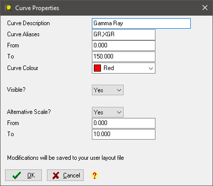 Logview Curve Properties dialog