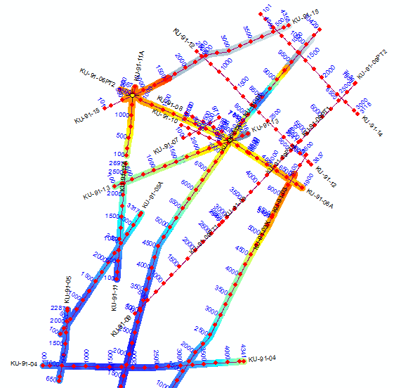 Picked horizons can be displayed on the map using a colour ramp or gradient to symbolise the Z-values