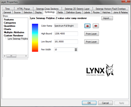Seismap horizons custom polyline-Z colour ramp renderer